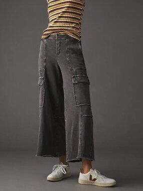 Daily Practice by Anthropologie Utility Wide-Leg Cargo Pants - Black - XXS